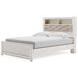 Altyra White and Gray Queen Upholstered Bookcase Panel Bed with LED