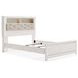 Altyra White and Gray Upholstered Bookcase Panel Bedroom Set with LED