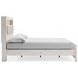 Altyra White and Gray Queen Upholstered Bookcase Panel Bed with LED