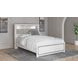 Altyra White and Gray Upholstered Bookcase Panel Bedroom Set with LED