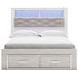 Altyra White and Gray Queen Upholstered Bookcase Storage Bed with LED