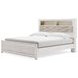 Altyra White and Gray King Upholstered Bookcase Panel Bed with LED