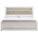 Altyra White and Gray King Upholstered Bookcase Panel Bed with LED