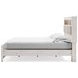Altyra White and Gray King Upholstered Bookcase Panel Bed with LED