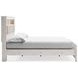 Altyra White and Gray King Upholstered Bookcase Panel Bed with LED