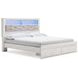 Altyra White and Gray King Upholstered Bookcase Storage Bed with LED