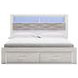 Altyra White and Gray King Upholstered Bookcase Storage Bed with LED