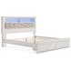 Altyra White and Gray King Upholstered Bookcase Storage Bed with LED