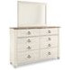 Willowton Whitewash 6 Drawer Dresser and Rectangular Mirror