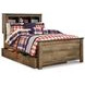 Trinell Brown Full Bookcase Storage Bed with Nailhead Trim