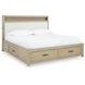 Calmoro Gray Wash and White King Upholstered Bookcase Storage Panel Bed with USB Charging
