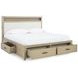 Calmoro Gray Wash and White King Upholstered Bookcase Storage Panel Bed with USB Charging