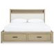 Calmoro Gray Wash and White King Upholstered Bookcase Storage Panel Bed with USB Charging