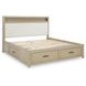 Calmoro Gray Wash and White Queen Upholstered Bookcase Storage Panel Bed with USB Charging
