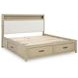 Calmoro Gray Wash and White King Upholstered Bookcase Storage Panel Bed with USB Charging