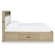 Calmoro Gray Wash and White King Upholstered Bookcase Storage Panel Bed with USB Charging