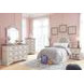 Realyn Chipped White and Brown 6 Drawer Dresser and Arched Mirror