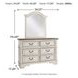 Realyn Chipped White and Brown 6 Drawer Dresser and Arched Mirror