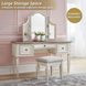 Realyn Chipped White Vanity with Mirror and Stool