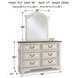 Realyn Chipped White and Brown 6 Drawer Dresser and Arched Mirror