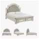 Realyn Chipped White King Upholstered Panel Bed With Storage Footboard Bench
