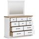 Ashbryn White and Natural 10 Drawer Dresser with Rectangular Mirror