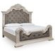 Valleymont Antique White and Gray King Upholstered Panel Bed