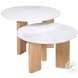 Bry White Marble And Natural Wood Coffee Table Set Of 2