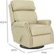 Crews Cashmere Stone Leather Swivel Glider Recliner with Nailhead Trim
