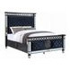 Varian II Dark Navy and Silver Upholstered Panel Bedroom Set with Nailhead Trim