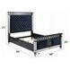 Varian II Dark Navy and Silver Queen Upholstered Panel Bed with Nailhead Trim