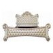 Vendome Beige and Antique Pearl King Upholstered Panel Bed with Nailhead Trim