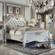 Vendome Beige and Antique Pearl California King Upholstered Panel Bed with Nailhead Trim