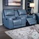 Bel Air Persian Blue Leather 76" Lay Flat Power Reclining Console Loveseat with Power Headrest and USB Charging