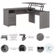 Cabot Modern Gray 60" 3 Position Sit to Stand L Shaped Desk