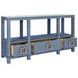 Campbell Blue 58" Glass Top Console Table with 3 Drawers