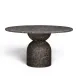 Cynthia Dark Emperador and Walnut Outdoor 54" Round Marble Top Dining Table