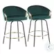 Claire Black Metal And Emerald Green Velvet With Gold Metal Accent Swivel Counter Height Stool Set Of 2