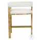 Cruise Matte Burl Wood And White Linen Counter Height Stool