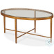 Logan Glass And Warm Gold Leaf Brass Oval Cocktail Table