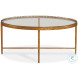 Logan Glass And Warm Gold Leaf Brass Oval Cocktail Table