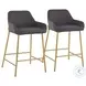Daniella Charcoal Fabric And Gold Metal Counter Height Stool Set of 2