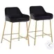 Daniella Black Velvet And Gold Metal Counter Height Stool Set of 2
