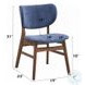Bevis Blue Fabric and Walnut Side Chair Set of 2