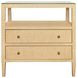 Cynthia Natural Grasscloth Rectangular 2 Drawer Glass Top Side Table