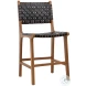 Dal Antique Black Leather And Natural Wood Counter Height Stool