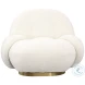Kas Ivory Boucle Upholstery And Brushed Brass Swivel Chair