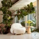 Kas Ivory Boucle Upholstery And Brushed Brass Swivel Chair