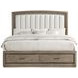 Sonoma Gray Upholstered Queen Panel Bed with 2 Front Storage Drawers