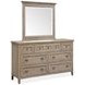 Paxton Place Dovetail Gray 7 Drawer Dresser with Rectangular Mirror